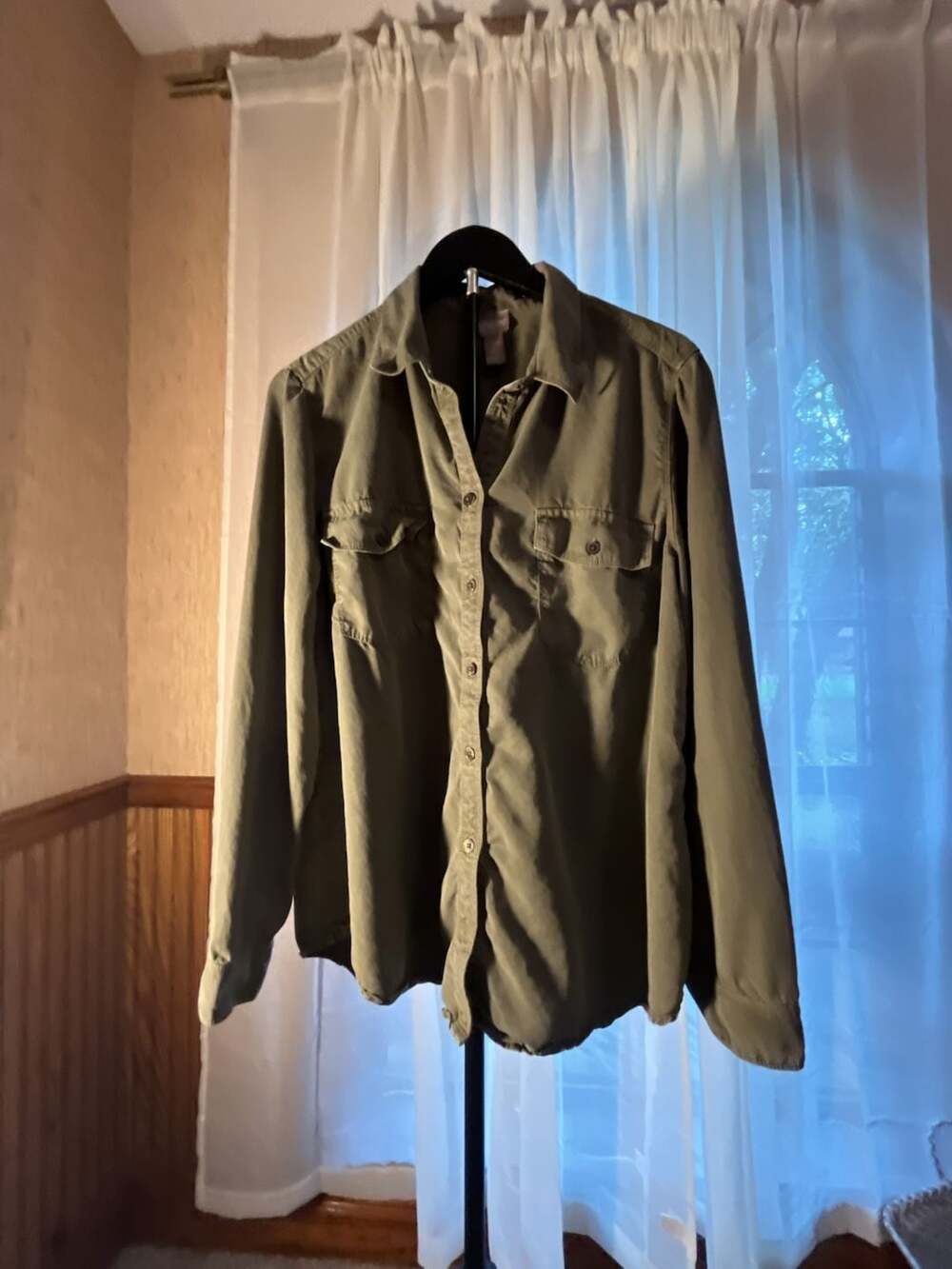 Chico's Green Long Sleeve Button Down Utility Shirt Size 2